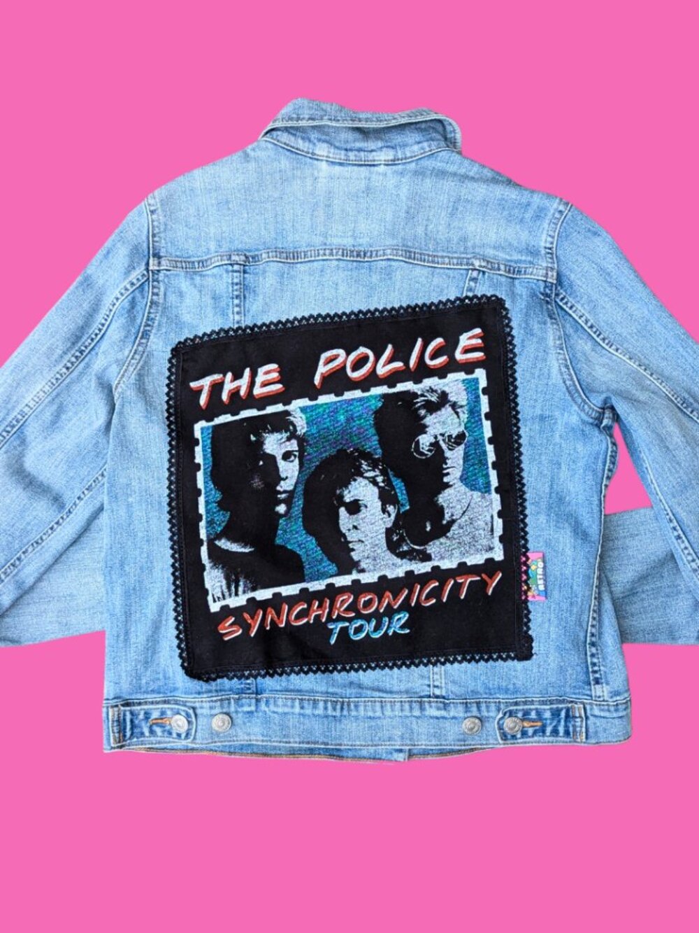 The Police Synchronicity Upcycled T-Shirt Denim Jacket Size L (fits smaller)